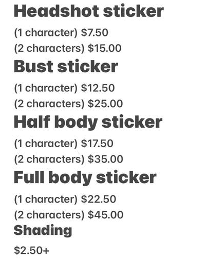 Commission Sticker Prices (Discord)