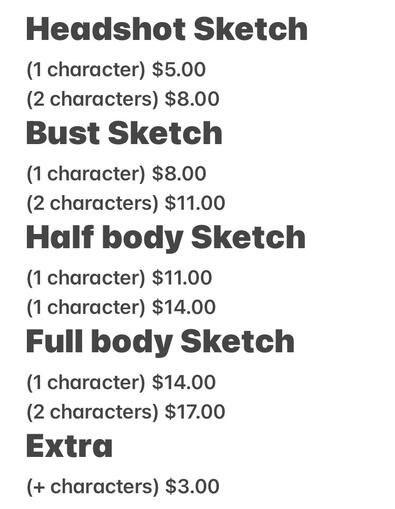 Commission Sketch Prices